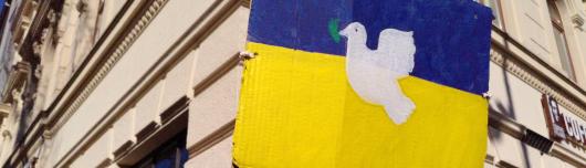 Friedenstaube auf ukrainischer Flagge